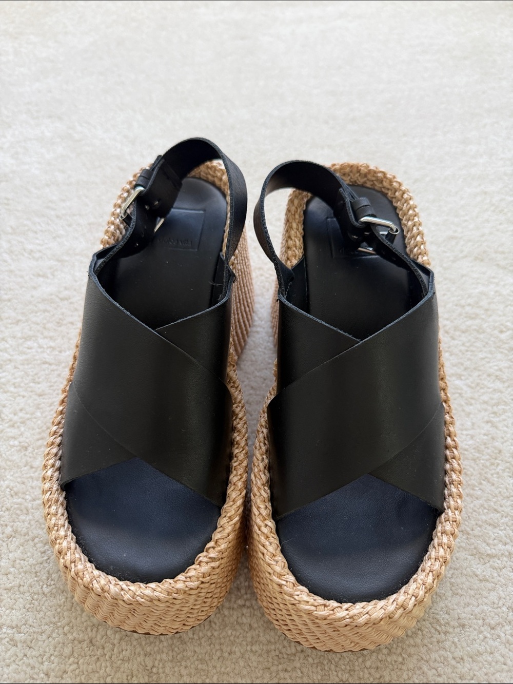 Dolce Vita Black Leather Platform Sandals with Braided Espadrille Sole - Picture 2 of 6